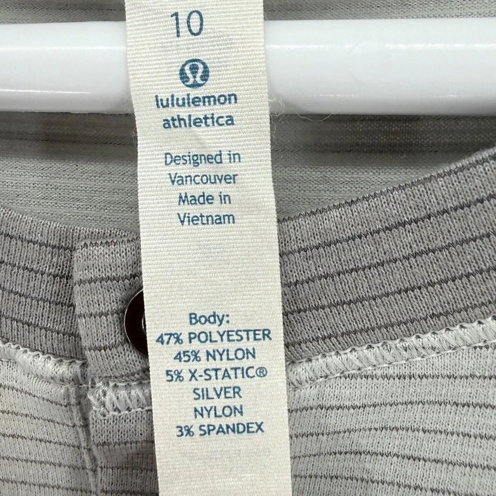 Lululemon Swiftly Tech Henley Long Sleeve Grey Stripe Anti-Odor Shirt Size‎ 10